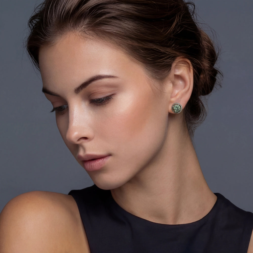 Emerald Spark Halo Studs